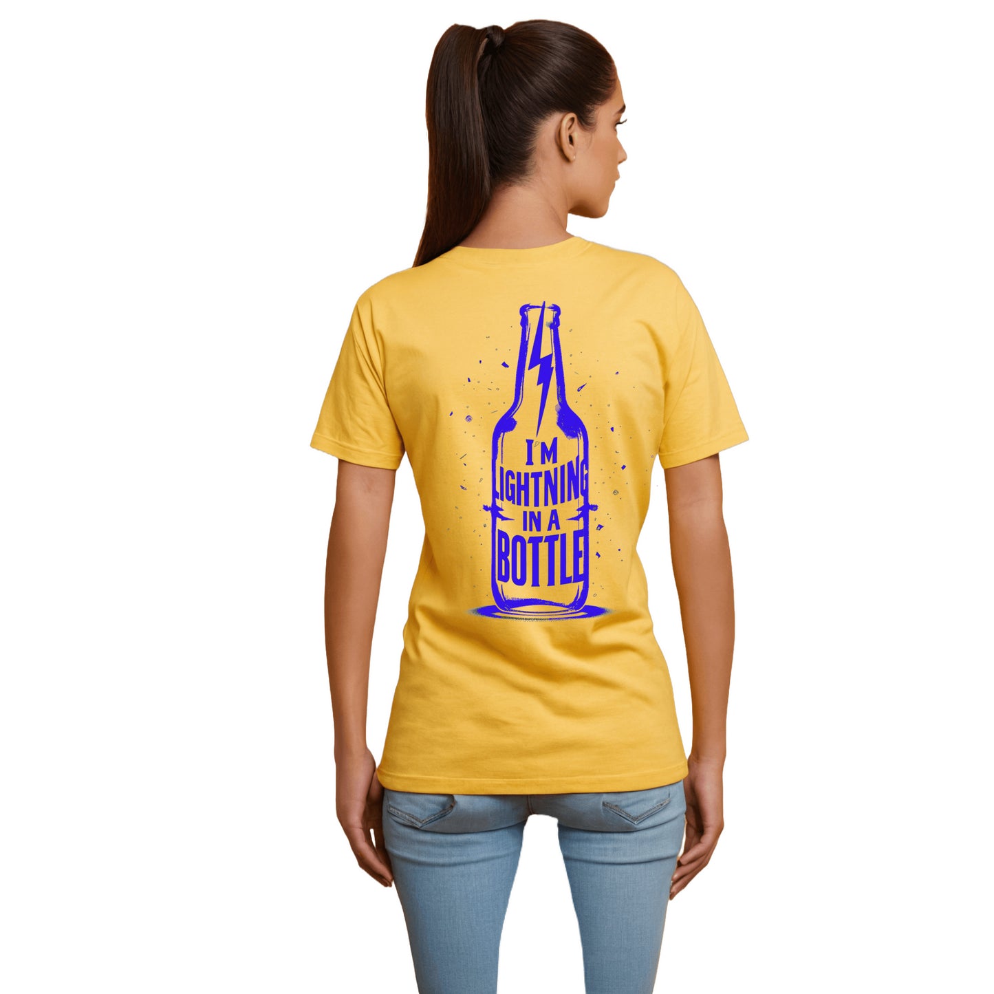 Yellow 'Lightning in the Bottle' on back T-shirt